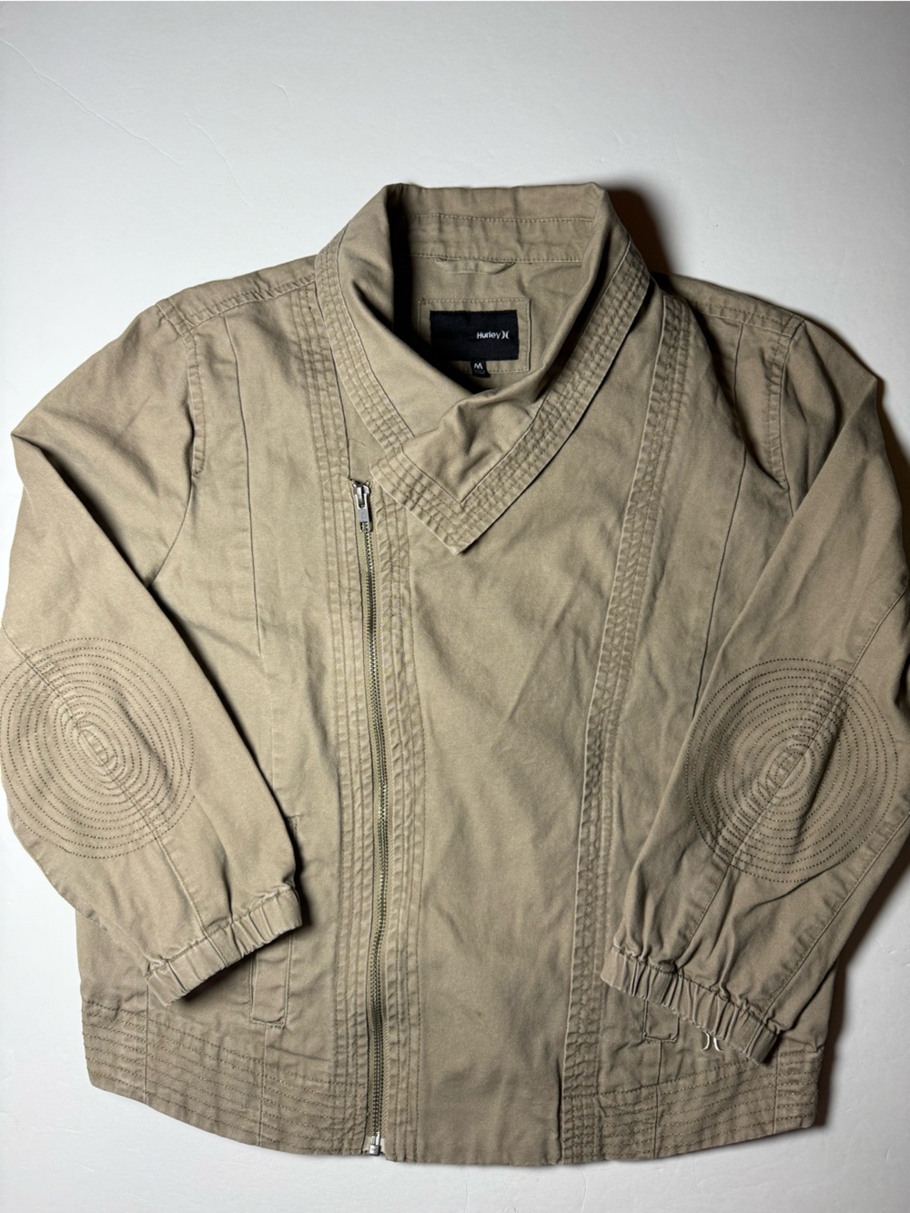 Hurley Women’s Medium Khaki Cotton Moto Jacket Asymmetrical Zip